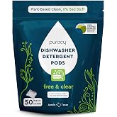 Puracy Dishwasher Pods, Dishwasher Detergent, Free &amp; Clear Dish tabs - Enzyme-Powered, Spot &amp; Residue Free - TikTok Trend Items, Must Haves from TikTok Made Me Buy It (Free &amp; Clear, 50 Count)