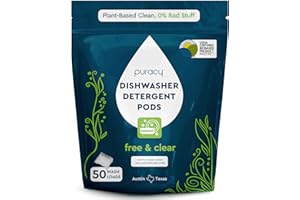 Puracy Dishwasher Pods, Natural Dishwasher Detergent, Free & Clear Dish tabs - Enzyme-Powered, Spot & Residue Free - TikTok Trend Items, Must Haves from TikTok Made Me Buy It (Free & Clear, 50 Count)