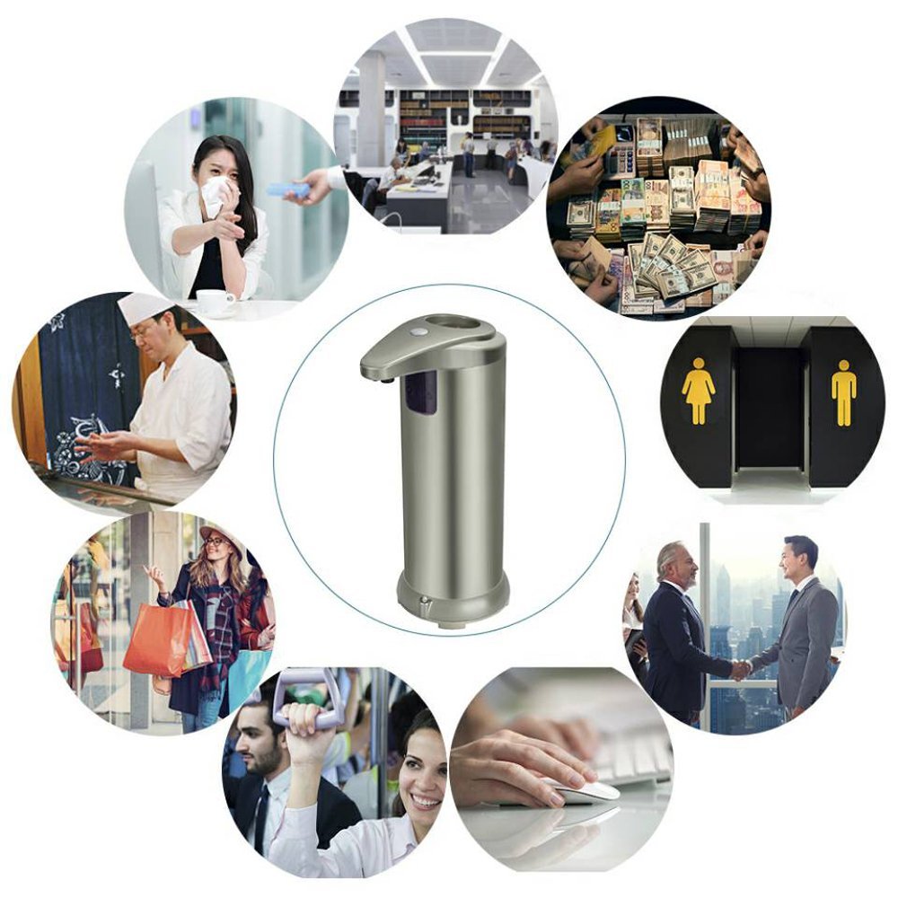 Fun Sponsor Automatic Soap Dispenser, 250ML Stainless Steel Touchless Liquid Sensor Soap Dispenser Soap Holder Hand Free with Waterproof Base for Kitchen Bathroom Champagne