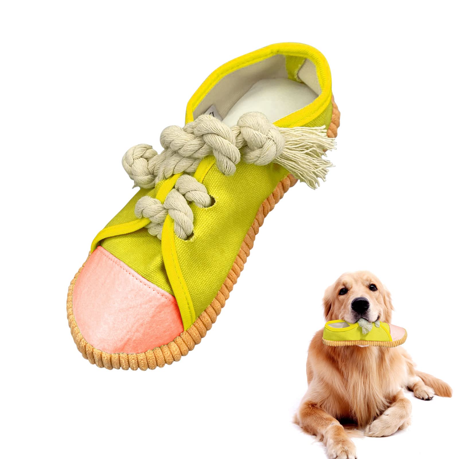 Andiker Dog Squeaky Toy, Durable Shoes-shaped Dog Chew Toys with Squeakers to Reduce Boredom and Consume Extra Energy Interactive Puppy Chew Toys for Small Medium Large Dogs (yellow)