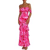 PRETTYGARDEN Women's Formal Cocktail Maxi Dresses 2026 Summer Off Shoulder Floral Mesh Bodycon Spring Wedding Guest Dress