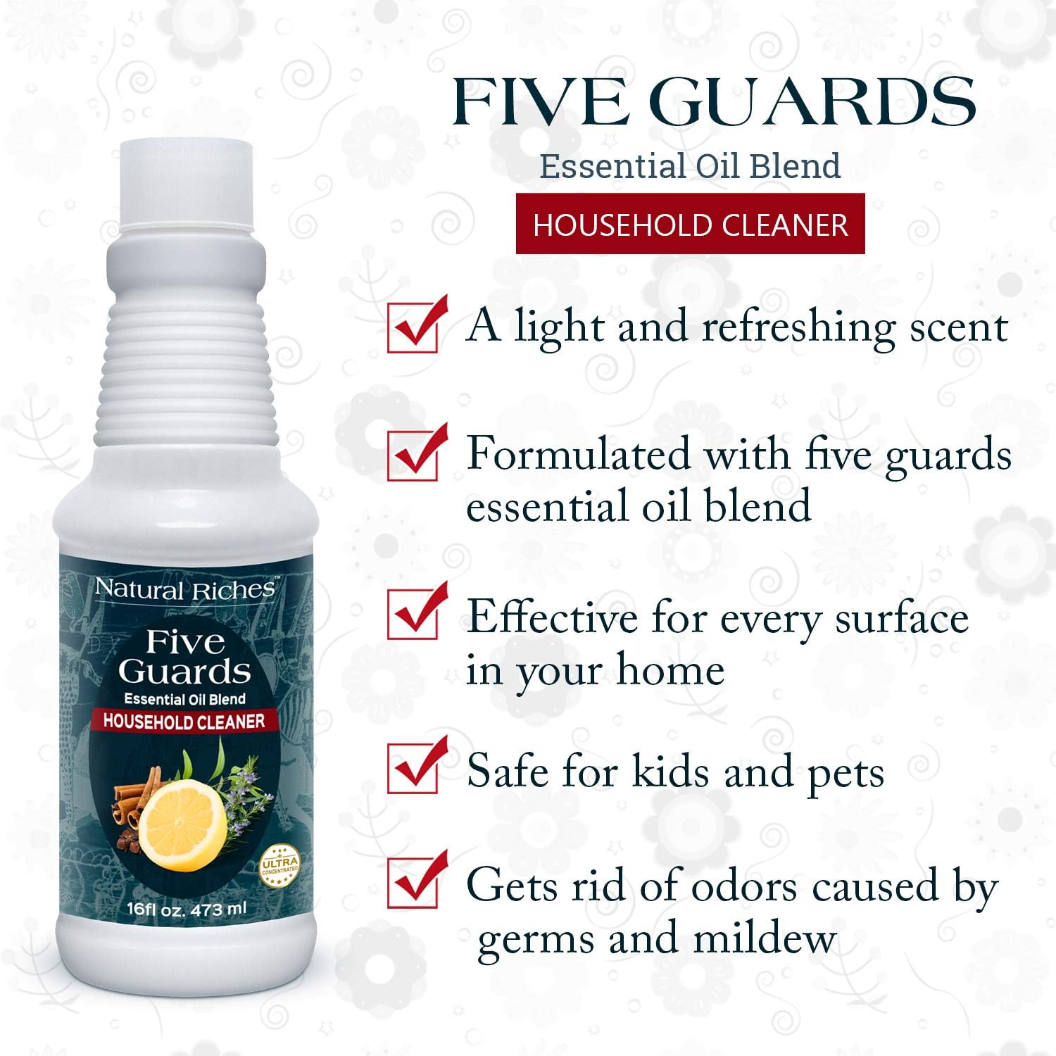 Household Cleaner Concentrate Five Guards 16 fl. oz. by Natural riches from The Tales of French Thieves Essential Oil Blend Household Cleaner: Health & Personal Care