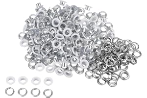 HARFINGTON 200set Grommets Kit Metal Eyelets 6mm 1/5" Hole Tiny Grommet for Shoes Clothes Belt Bag DIY Project, White