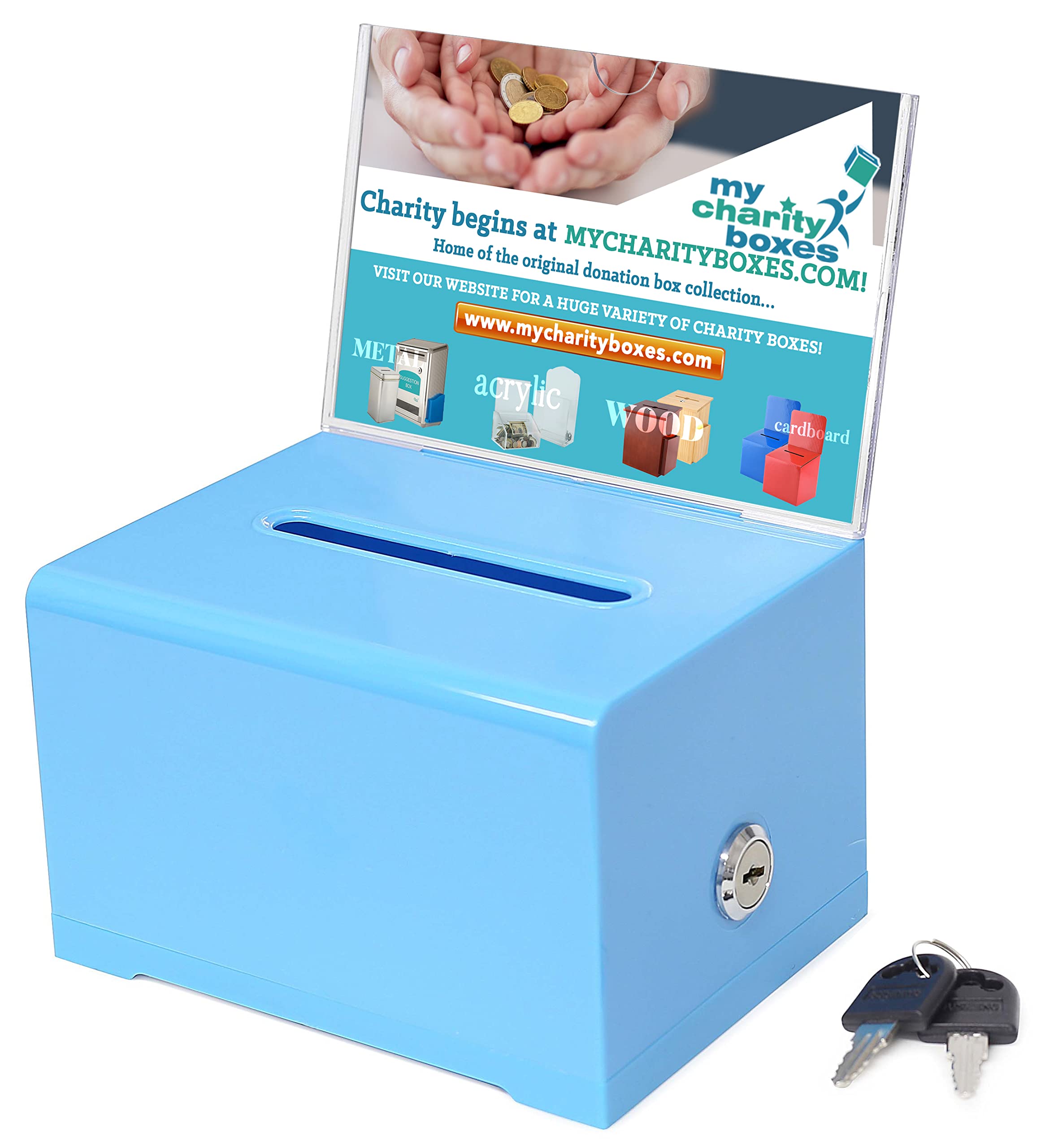 My Charity Boxes MCB Quality Acrylic like Donation and Suggestion Ballot Box with Lock - Secure and Safe Drawing ticket Box - Great for Business Cards and events , Multi-color (AC-32)
