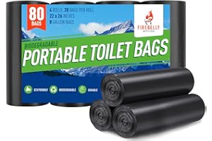 Firebelly Outfitters Portable Toilet Bags for 5 Gallon Bucket - 80 Biodegradable Camping Poop Bags - Leak-Proof, Durable Waste Bags for Outdoor, RV, & Emergency Use - Easy Disposal
