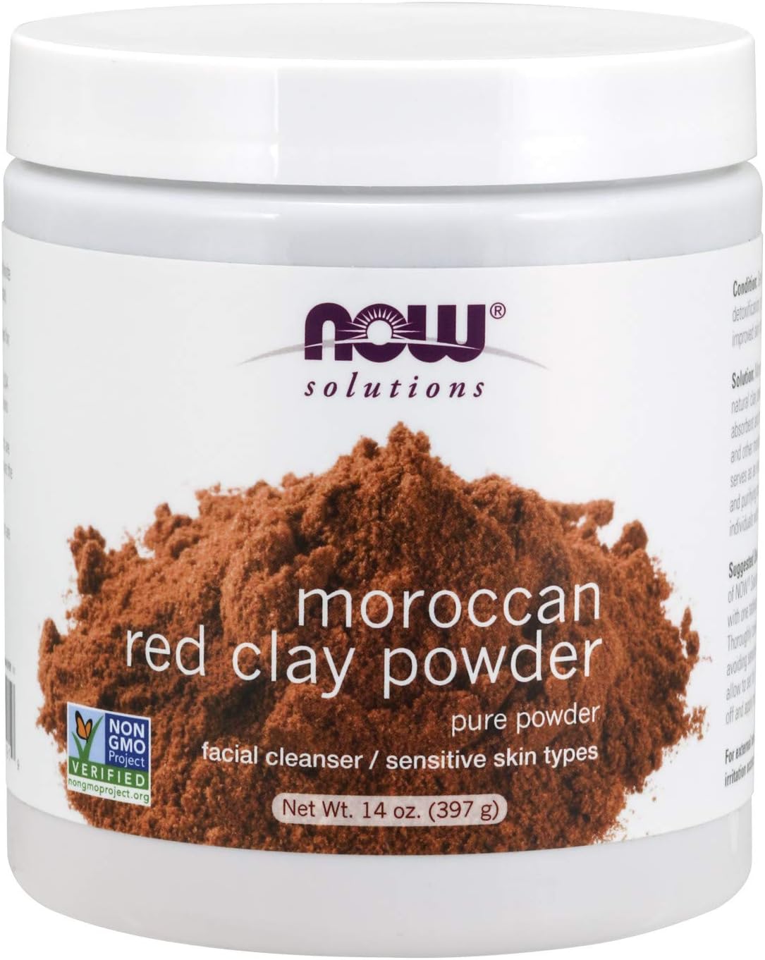 Now Solutions, Moroccan Red Clay Powder, Pure Powder for Sensitive Skin Facial Mask, 14-Ounce