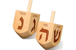 Wonderjune 2 Pcs Hanukkah Dreidels Extra Large Wooden Dreidel for Hanukkah Decoration with English Transliteration, Forever Spinning Tops Party Favors(Simple)