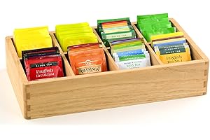 KIRIGEN Wood Tea Bag Organizer Storage with 8 Compartments Wooden Tea Bag Holder Storage Box CYH8G-NA