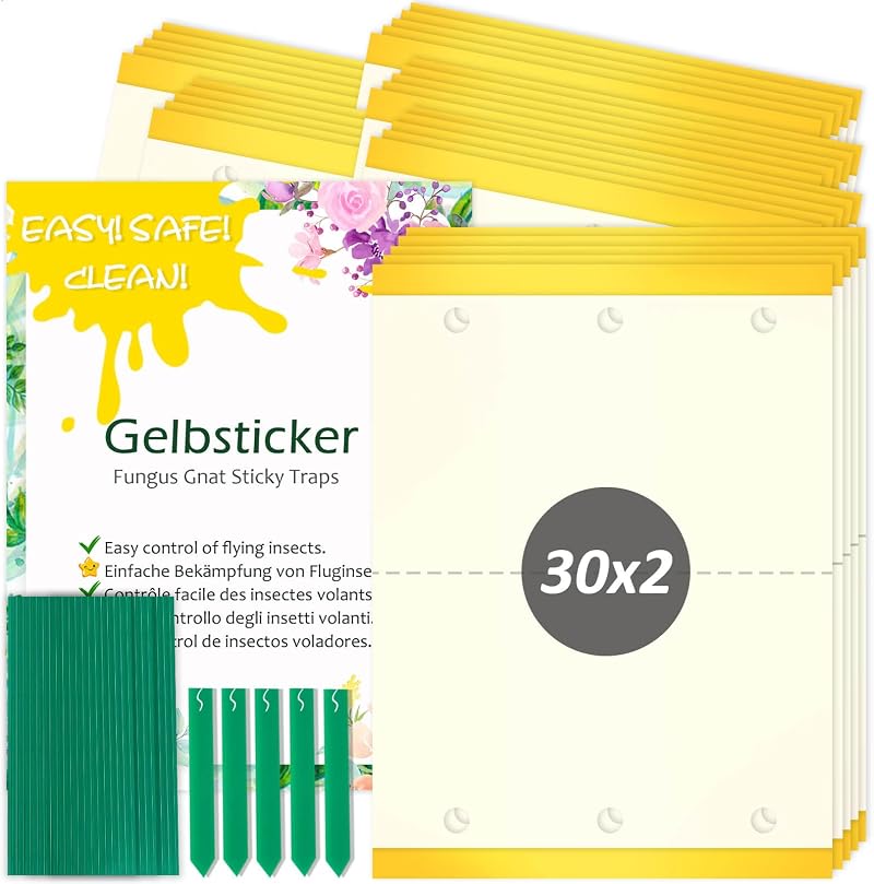 Blooven Double-Sided Yellow Fruit Fly Traps 60 pcs Indoor Pest Catchers