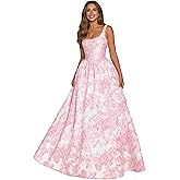 Fivsole Pearl Flower Prom Dress for Teens A-Line with Pockets Floor Length Satin Formal Evening Party Gown