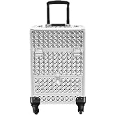 banborba Professional Rolling Makeup Case Pro Makeup Artist Cosmetic Train Case Hairstylist Travel Case Portable Make Up Station with Lockable Drawer &amp; 4 Swivel Wheels - Silver