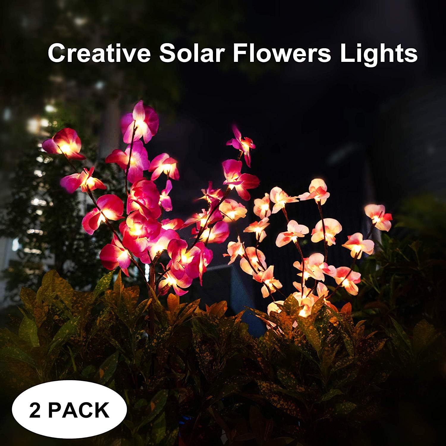 mopha Solar Garden Lights Outdoor Stake Bright LED Solar Powered Landscape Lights for Pathway,Yard,Patio,Deck,Walkway Christmas Decoration- Two Mode Solar Tree Lights (Orchid Light)