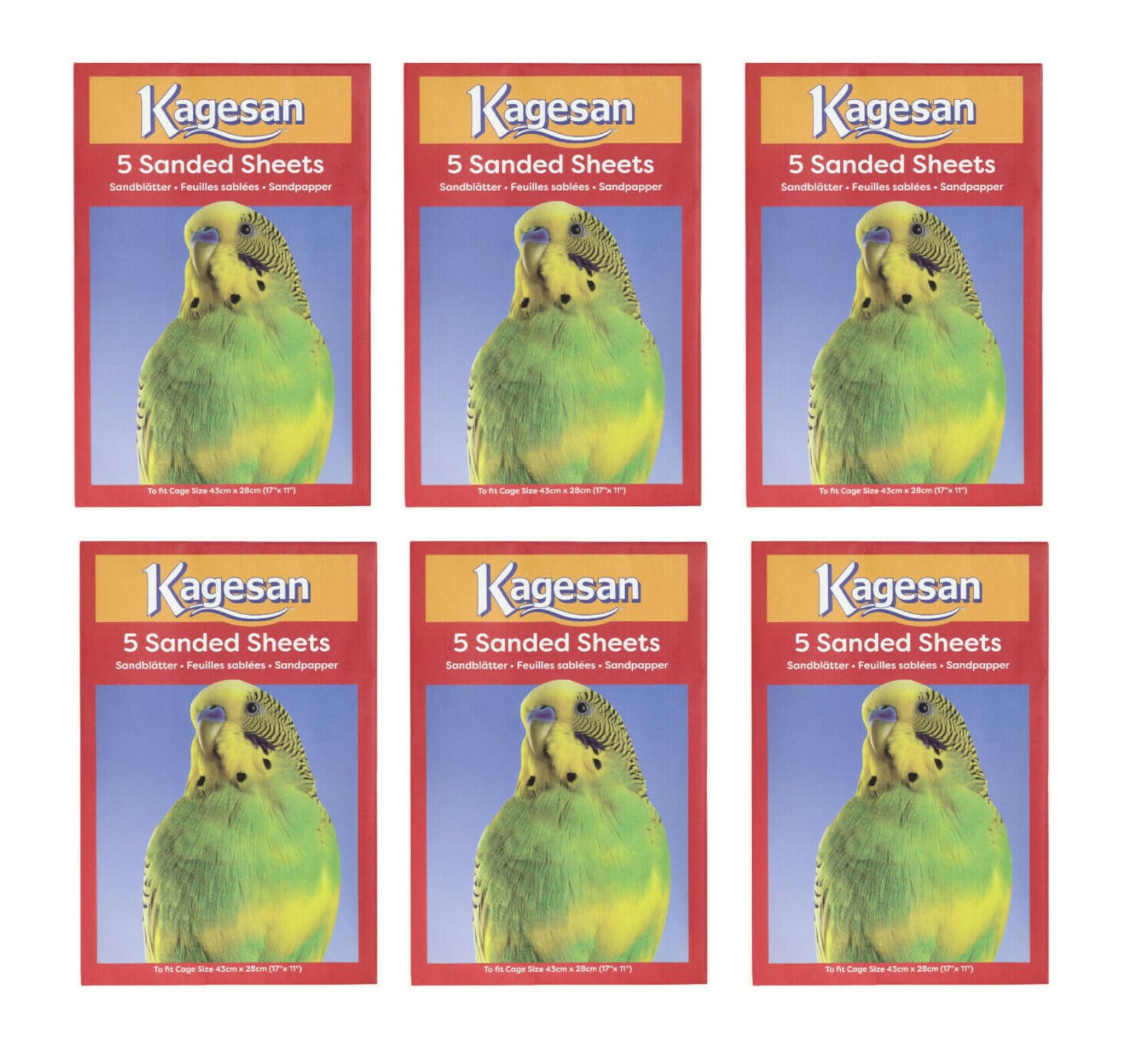 6 PACK KAGESAN RED BIRD CAGE SAND PAPER SHEETS 6 x 5 PCK = 30 SHEETS 43CM X 28CM 27137
