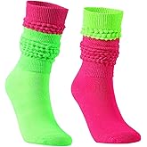 PINCHUAN Neon Socks for Women 80s Neon Slouch Socks Women's Leg Warmers Slouch Long Scrunch Knee Sock 80S Neon Outfit