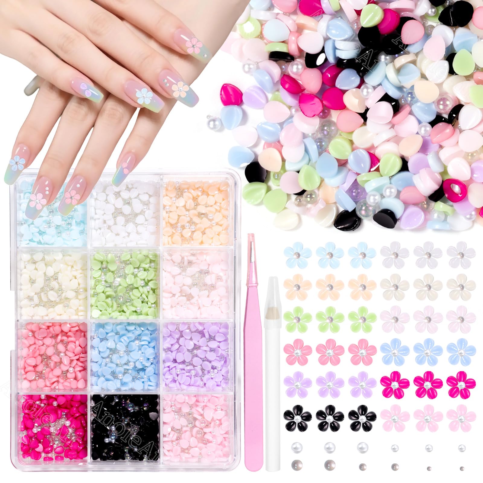 Photo 1 of Tiny Color Petal Flower Nail Charms, 3D Colorful Petals Flower Nail Art Charms, Tropical Blossom Designs Charms for Acrylic Nails Art DIY Design Supplies