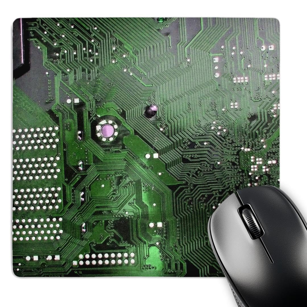 3dRose mp_161561_1 8" x 8" Green Computer Chip Macro Photography Microchip Motherboard Electronics Circuits Tech Geek Nerd Mouse Pad