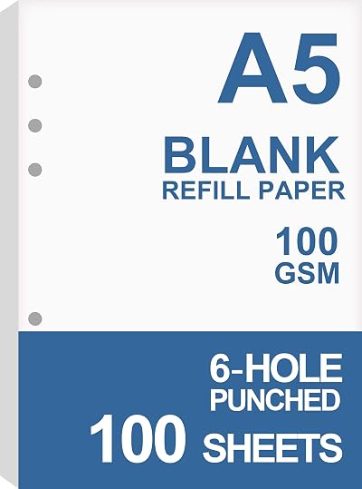 Nokingo A5 Blank Refills 100 Sheets 100gsm 6 Hole 14.8x21cm