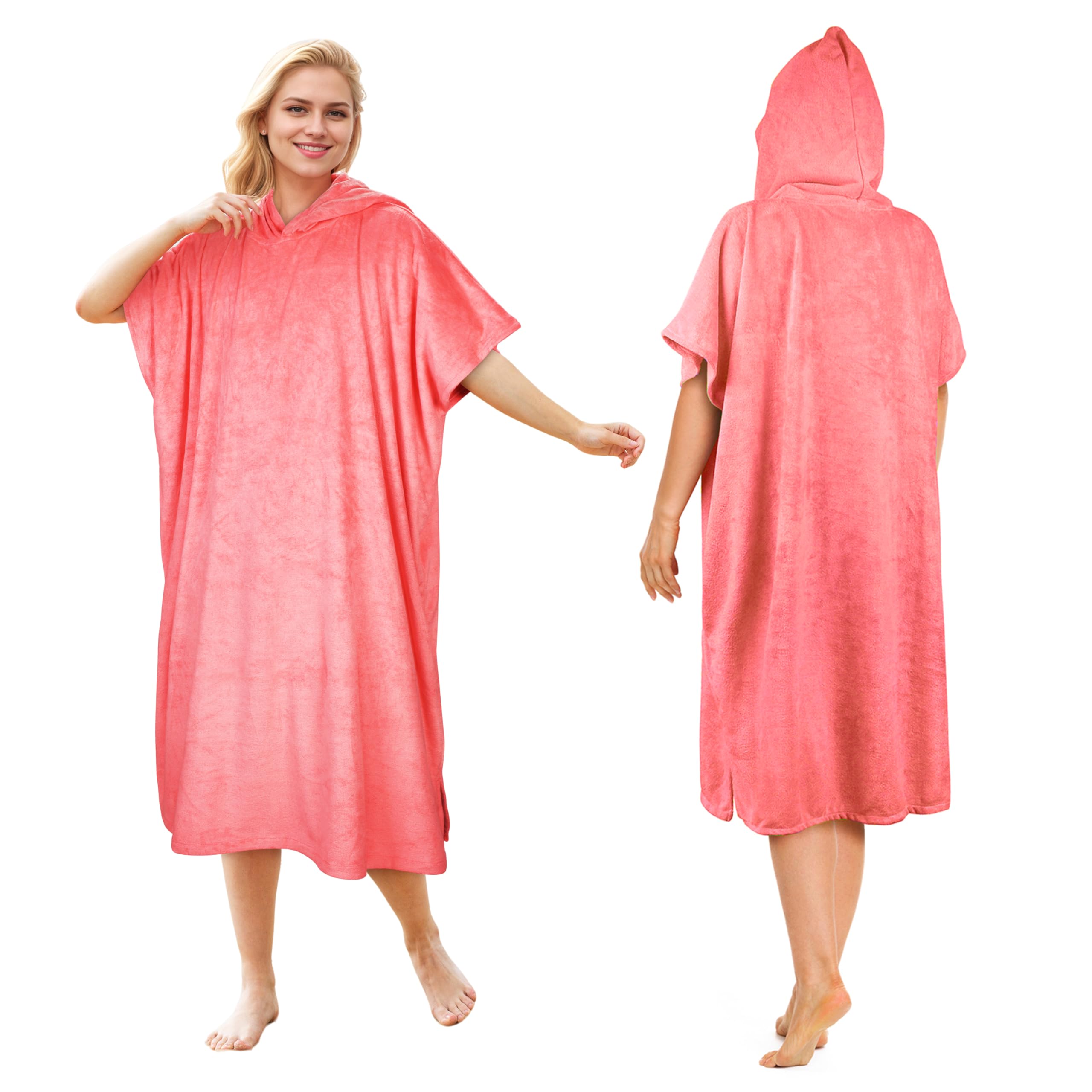 Kato Tirrinia Beach Surf Poncho,Super Water Absorbent Wetsuit Changing Towel Robe with Hood for Surfing Swimming Bathing for Adults Men Women,Sand-Proof,Oversized (Peach Pink)