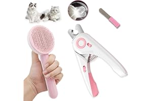 LIFMEGIK 3PCS Cat Grooming Kit, Brush for Shedding, Nail Clipper Trimmer with LED Light and Nail File (Not Included 3PCS LR44 Button Cells), Comb for Long Haired Cats, Pet Essentials, Gifts for Cat Lover
