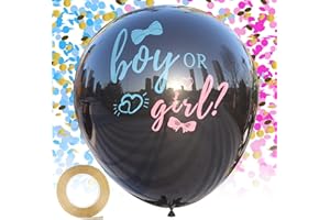 Disfore Thickened Gender Reveal Balloon - 2pcs Gender Reveal Confetti Balloons with Pink and Blue Confetti – 36 Inch Black Gender Reveal Balloons Perfect for Taking Photos and Videos