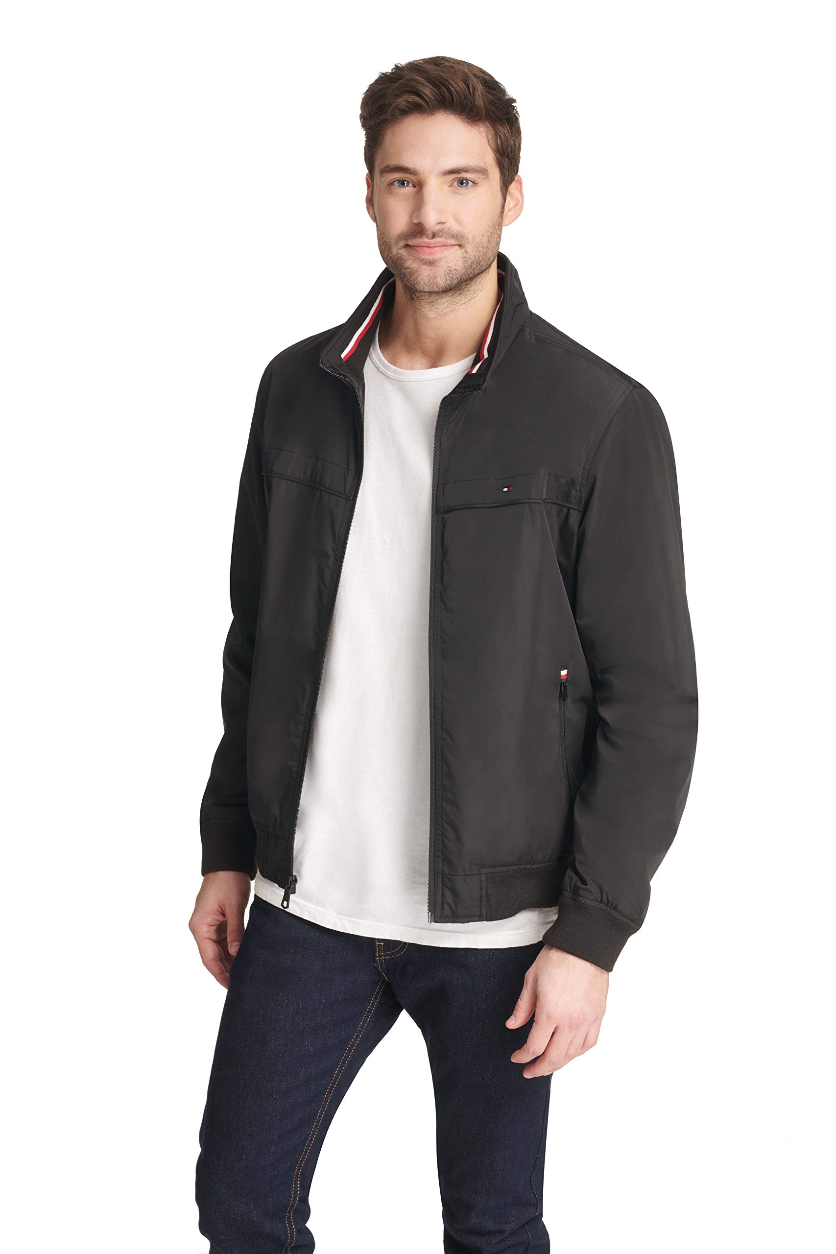 tommy hilfiger men's performance faux memory bomber jacket