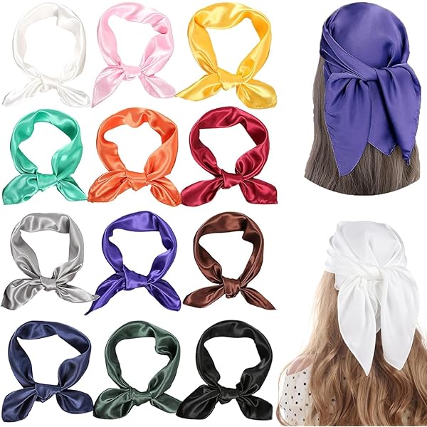 X&F Women's Solid Stain Charmeuse Neckerchief Square Scarf 23'' * 23