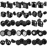 NEWITIN 15 Pairs Stainless Steel Stud Earrings for Men Hypoallergenic Earring Unisex Hoop Hinged Dangle Cross Cubic Zirconia Men Earrings CZ Stud Earring Set for Women