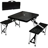 Picnic TIME Portable Folding Picnic Table with Seats for 4, Collapsible Aluminum Table with Benches & Umbrella Hole, Lightwei