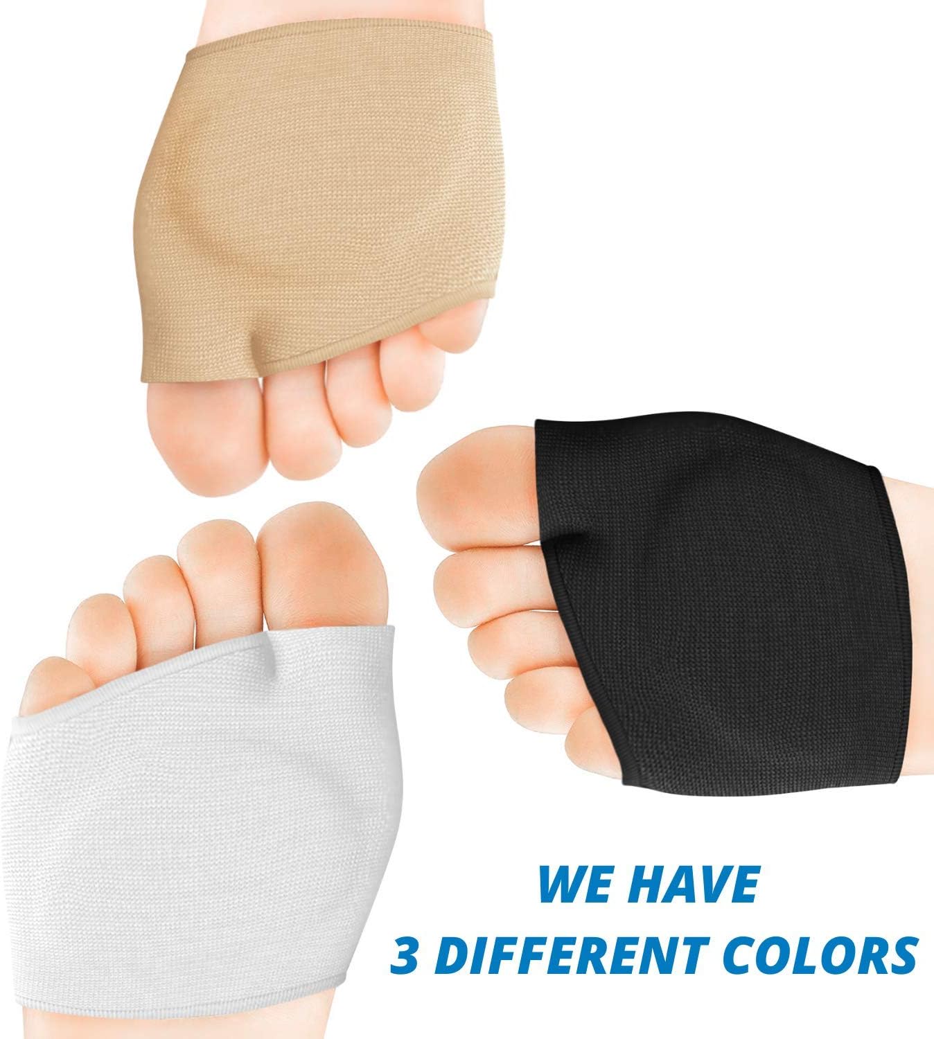 Metatarsal Sleeve with Gel Pads - 2 Pairs - Ball of Foot Cushions with Soft Gel - Fabric Compression - Help Metatarsalgia, Mortons, Neuroma, Calluses Blisters, Diabetic Feet - for Women, Men (Black): Health & Personal Care