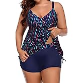 Talisea Plus Size Tankini Swimsuits for Women Two Piece Bathing Suits with Shorts Tummy Control Swimwear