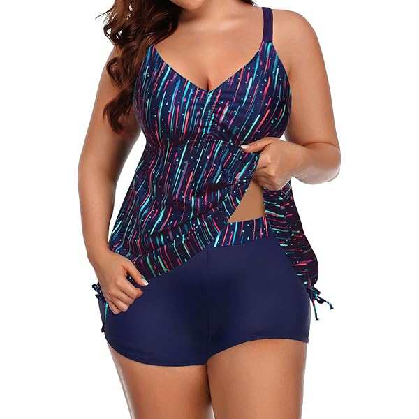 CHUMUD Women's Tankini Sets Two Piece Swimsuits Tummy Control Bathing Suits Swimwear With Shorts Modest Tank Tops Swim Suit Sport - View #5