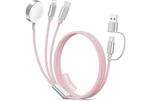 XIWACHREGE Travel Essentials for Apple Watch Charger, 3 in 2 USB C Cable for Type C/L-Port Devices, Multi Charging Cable Cord, Camping Essentials, Magnetic iWatch Charger for Ultra/SE/10-1&iPhone 17-12-4FT Pink