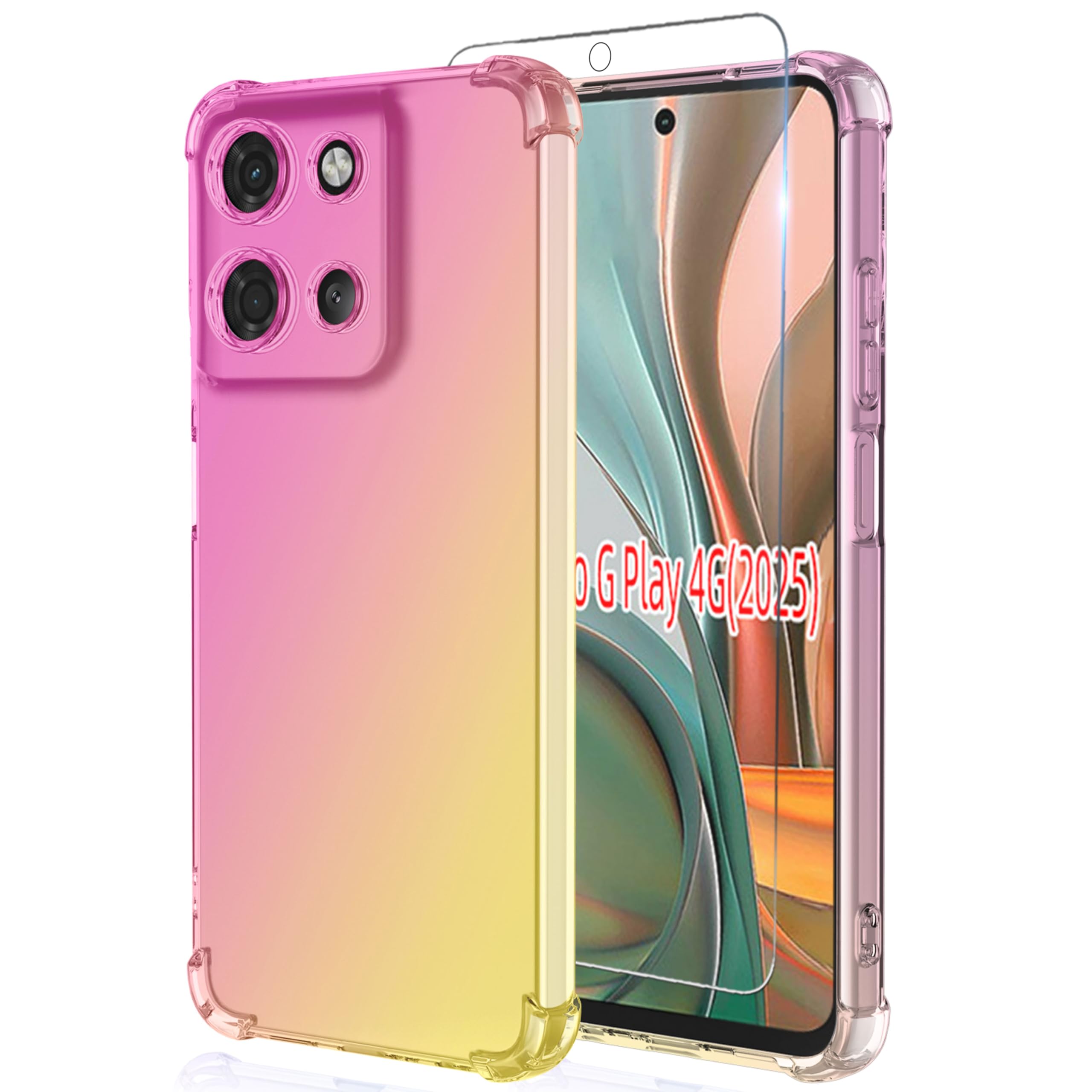 for Moto G 2025/2026 Case/Moto G Play 2026 Case: Women Girls with Screen Protector Reinforced Corners TPU Shock-Absorption Flexible Gradient Color Cover (Pink Gold)