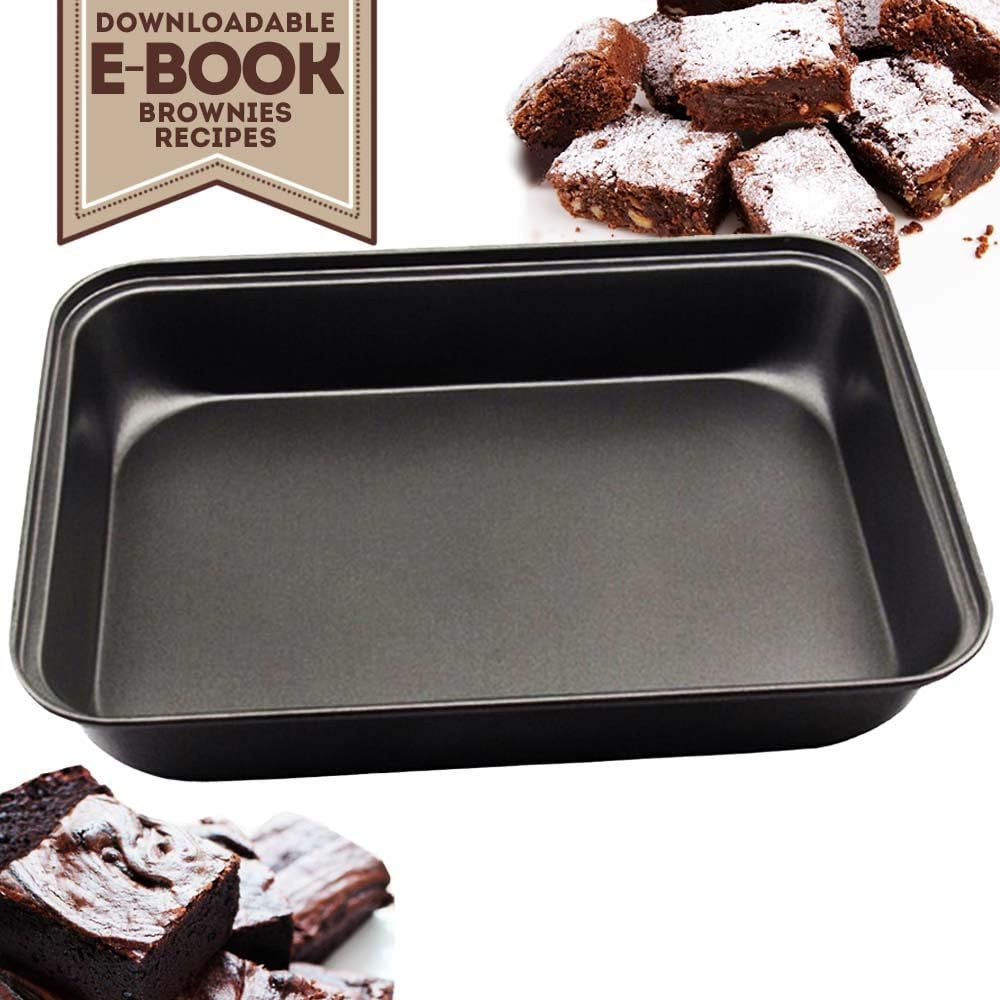 My Brownie Pan | Professional Nonstick Bakeware, 12 x 8inch Rectangular Cake Brownie Pan with Recipe EBOOK, Heavy Gauge Anti-rust Stainless Steel, Heat Resistant (500F), Dishwasher Safe