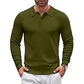 COOFANDY Mens Knit Polo Sweater Long Sleeve Polo Sweaters Casual Knitted Button Collar Pullover Sweater