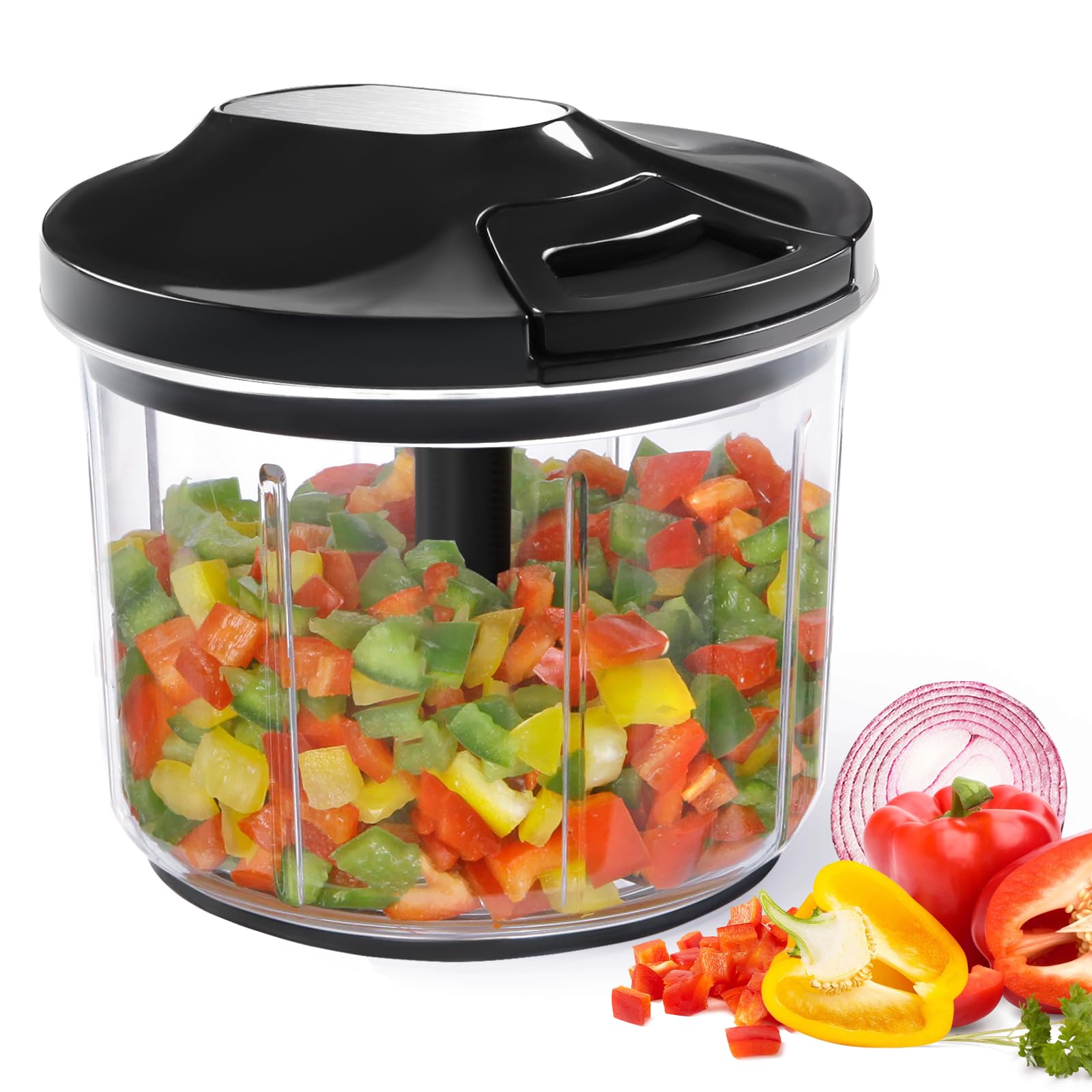 Photo 1 of LHS Manual Food Processor Large Vegetable Chopper, 1000ML Pull String Chopper Garlic Mincer Onion Cutter for Veggies,Salad,Fruits, Nuts, BPA Free, Black