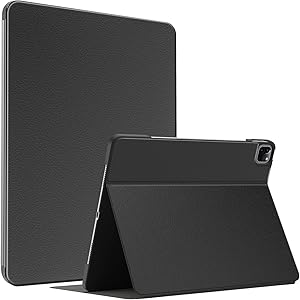 Soke Case for New iPad Pro 12.9 2021, Lightweight Premium Leather Stand Folio Case [2nd Gen Apple Pencil Charging + Auto Wake/Sleep], Hard PC Back Cover(Black)