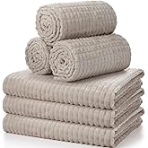 Buryeah 6 Pcs Flannel Fleece Throw Blanket Bulk 50 x 60 Inch Wedding Throw Blanket 3D Jacquard Grid Design Soft for Couch Sofa Chair Donation Homeless Gift (Camel)