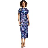 Maggy London Womens Short Sleeved Draped Midi Dress