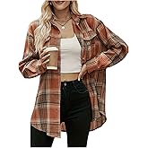 GORGLITTER Women's Plaid Flannel Shirt Long Sleeve Collared Button Down Shirts Vintage Fall Shacket