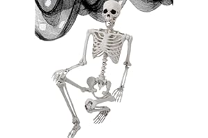 BADCOLOR 5.4ft/165cm Full Size Halloween Skeleton + 5Pcs Halloween Creepy Cloth - Realistic Design Human Skeletons with Movable Joins, for Halloween Decorations, Haunted House, Theme Party