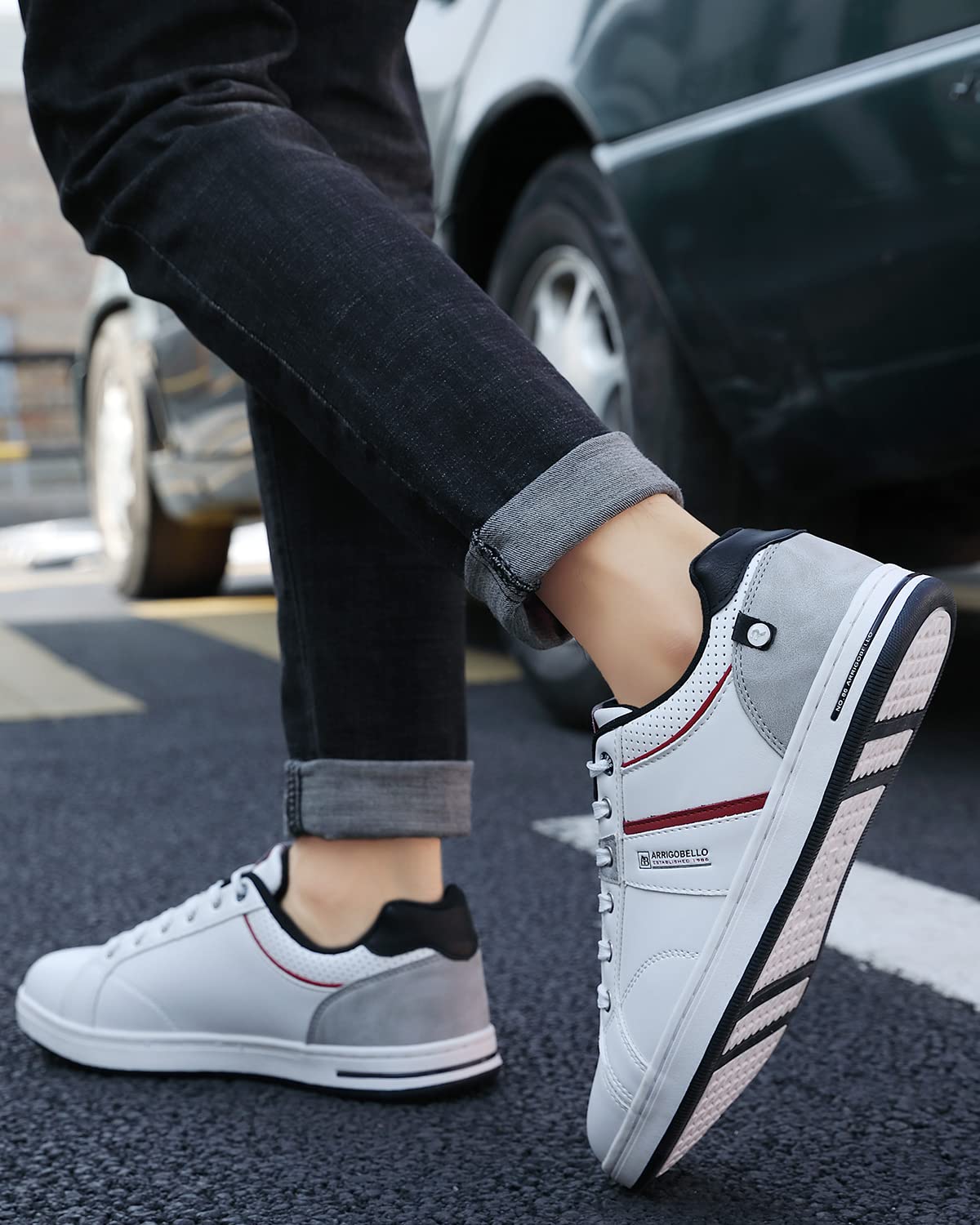 ARRIGO BELLO Sneaker Herren Freizeitschuhe Schuhe Sportschuhe Leder Mode rutschfest Outdoor Sneakers Größe 41-46 (A weiß,Size_46) 7