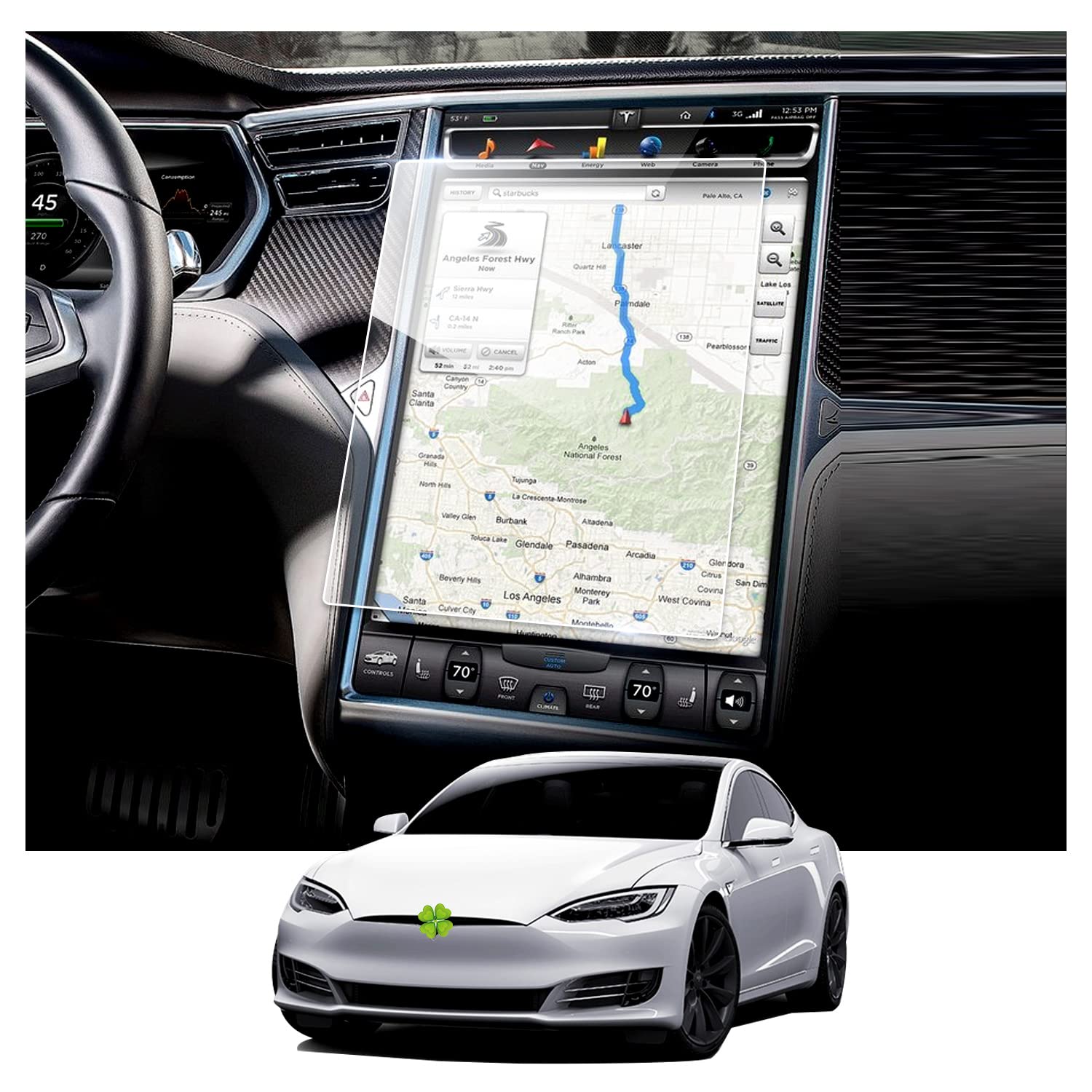 RUIYA Compatible with Tesla Model S Model X 2017-2020 Navigation Screen Protector, 17" Tempered Glass Protective Film Model S Screen Protector HD GPS Devices Touchscreen Protective Film