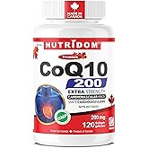 Nutridom Coenzyme Q10 200 mg, 120 Softgels, CoQ10 Supplement, Non-GMO, Gluten-free, Soy-free & Dairy-free, Made in Canada