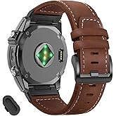 ZPJPPLX 26mm Genuine Leather Quick fit Watch Band Compatible with Garmin Fenix 8/8pro/quatix 8/Fenix 7X pro/7X/6X Pro/6X/5X Plus/5X/3 HR/3/tactix 8 AMOLED-51mm/7 Pro/Enduro 3 2/Descent Mk3i-51mm/Mk2i