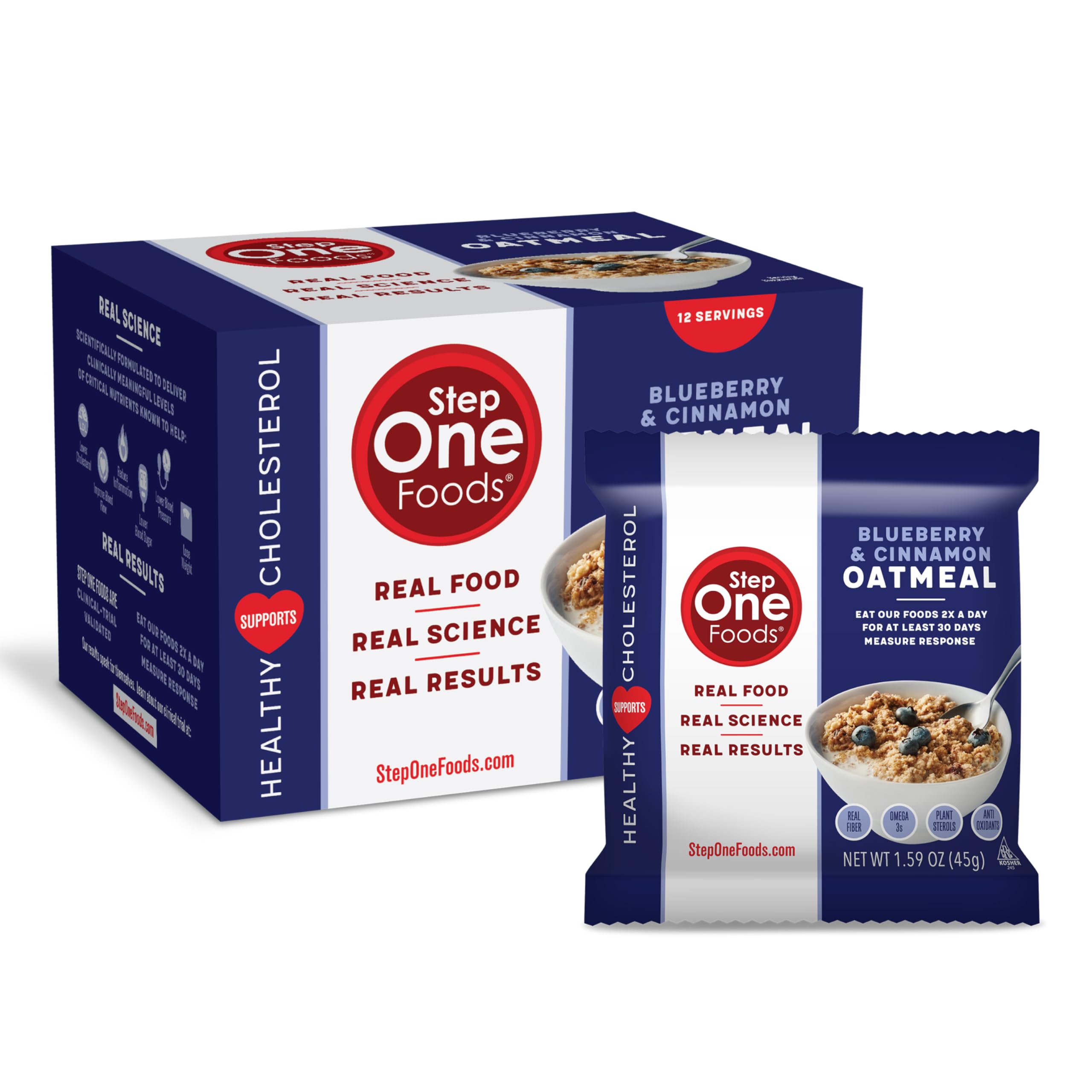 Step One Foods Blueberry Cinnamon Oatmeal, Heart Healthy Snack Plant Sterols, Omega 3's and Dietary Fiber Gluten Free Vegan, Zero Sodium, Non-GMO, Individual Packs (12 Pack)