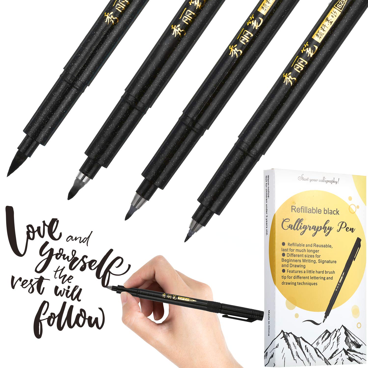 Refill Brush Calligraphy Pen For Lettering 4 Sizes Black Brush Marker Pen Calligraphy Set For Beginners Writing Signature Illustration Design And Drawing 4 Brush Pens Buy Online In Guernsey At Desertcart