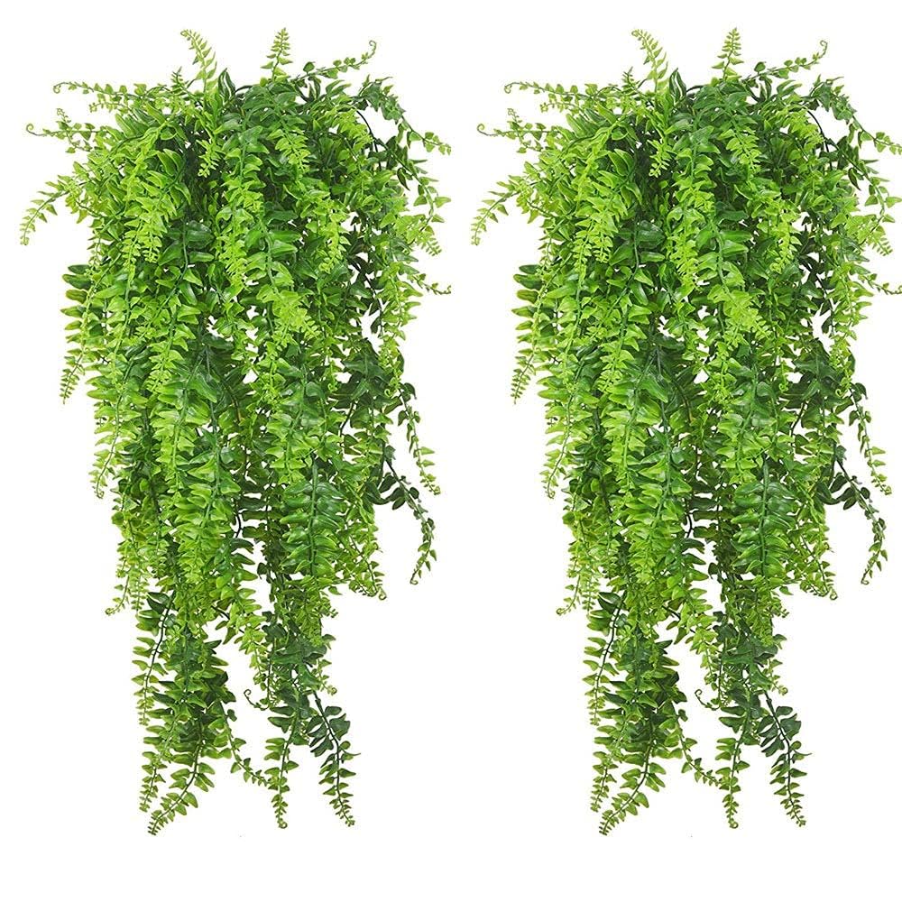 PINVNBY Reptile Plants Hanging Fake Vines Boston Climbing Terrarium Plant with Suction Cup for Bearded Dragons Lizards Geckos Snake Pets Hermit Crab and Tank Habitat Decorations (2 Pack)