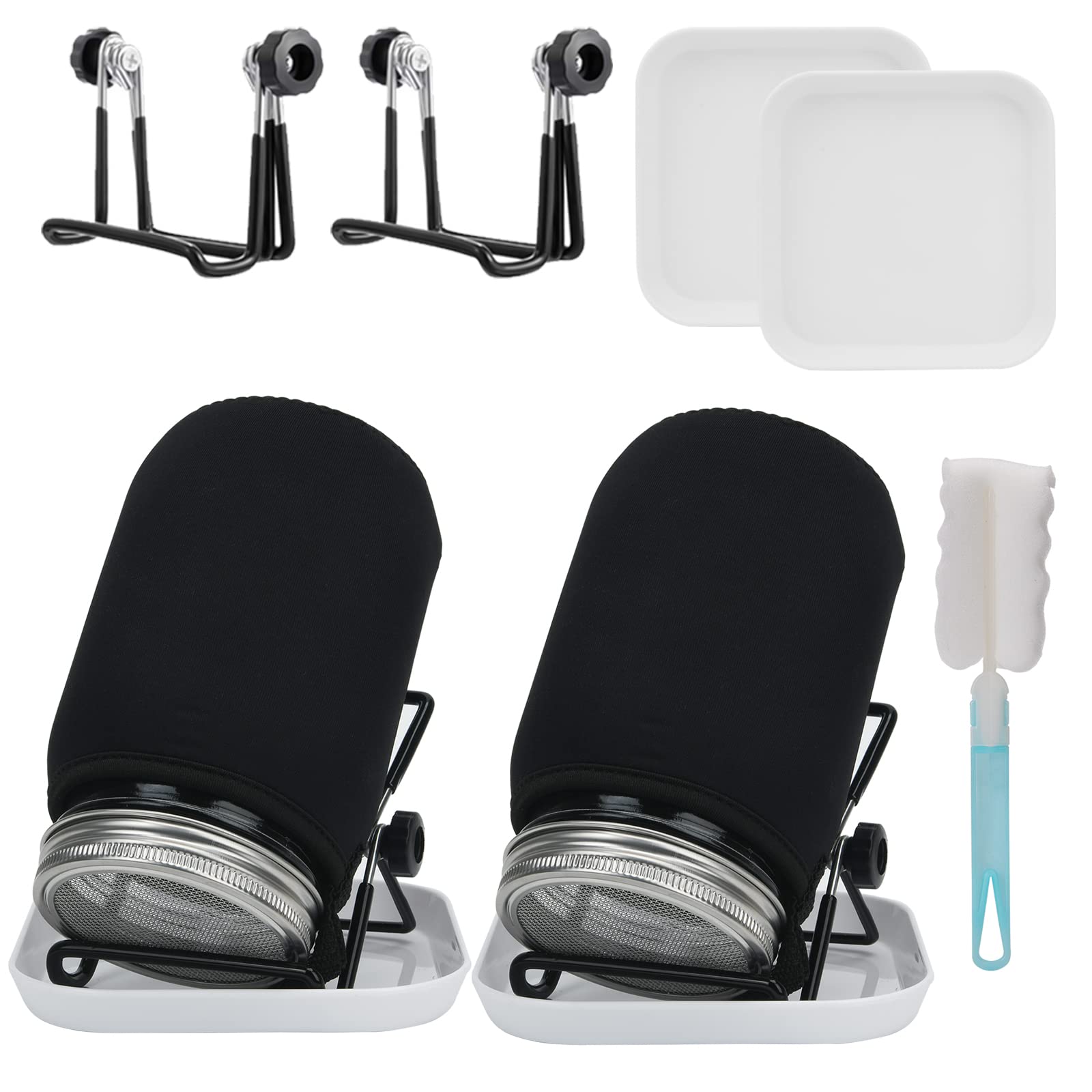 Deefongo KS-01 Sprouting Jar Set, 1000 ml Sprouting Jar Set, Wide Mouth Jars with Shielded Sprout Lids, Stand and Mason Brush for Growing Alfalfa, Green Beans