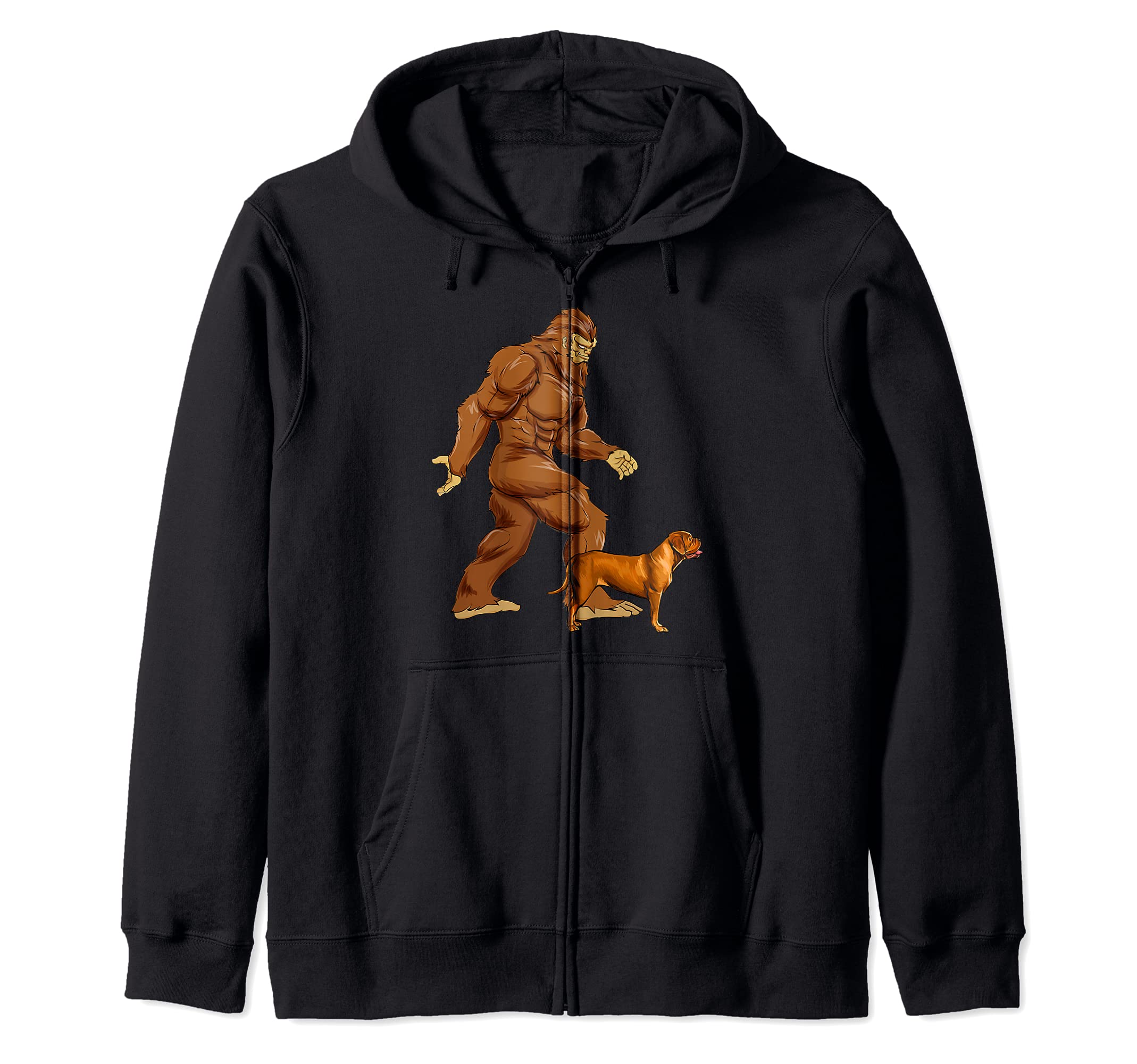 Funny Bigfoot Walking Dogues de Bordeaux Sasquatch Dog Zip Hoodie